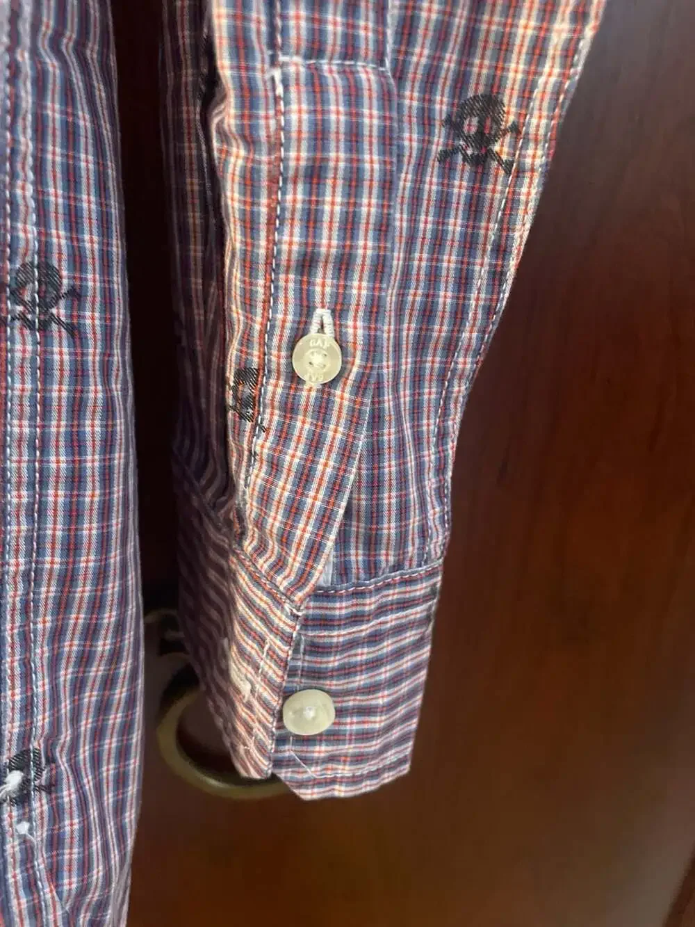 GapKids NWT Boys XXL 14-16 Skull Gingham Long Sleeve Button Down Shirt